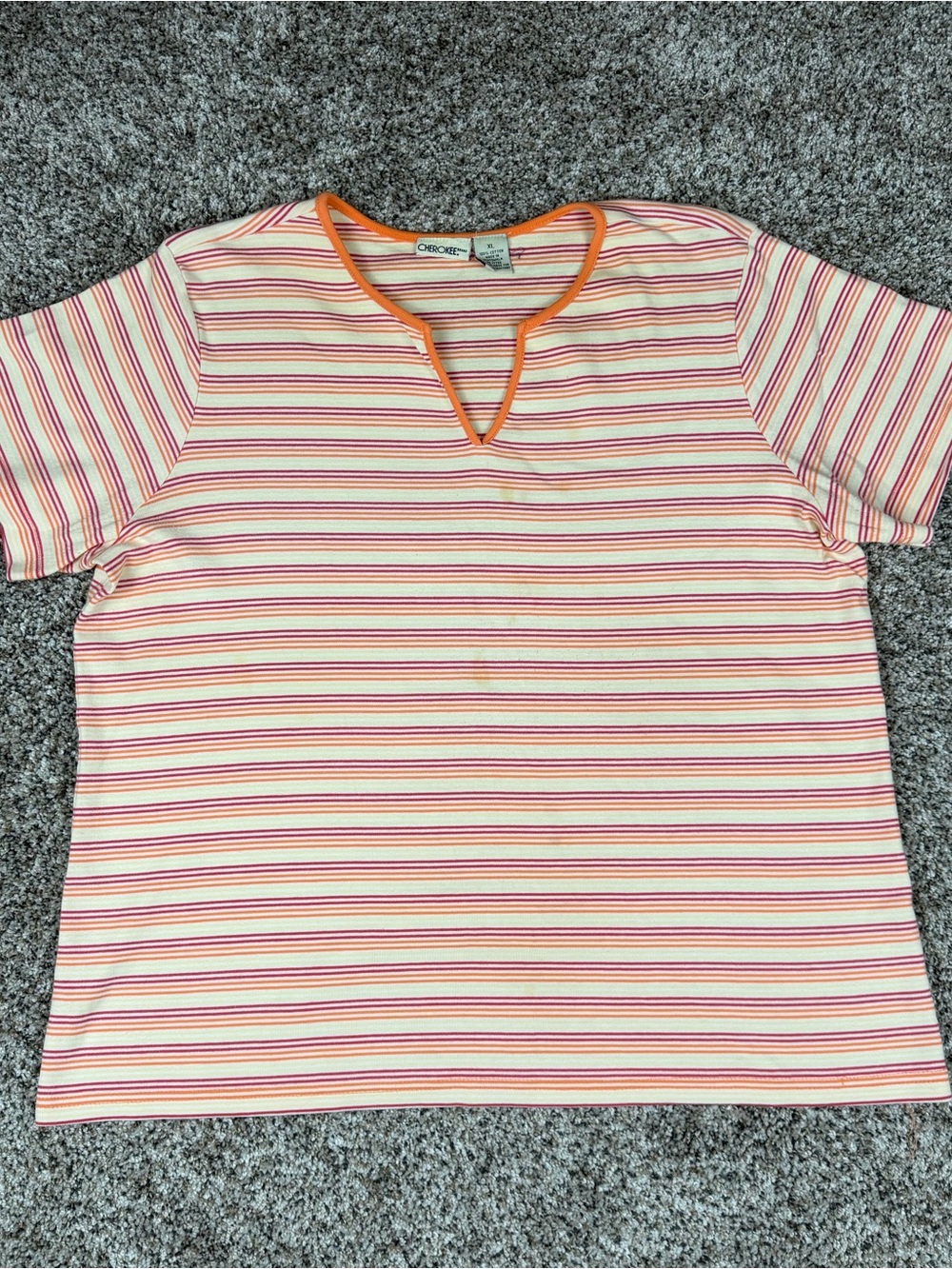 Sz XL Women’s Cherokee Brand Short Sleeve Striped Shirt Vibrant Orange Pink